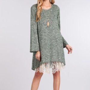 Caren's Rib Knit A-Line Dress - Green